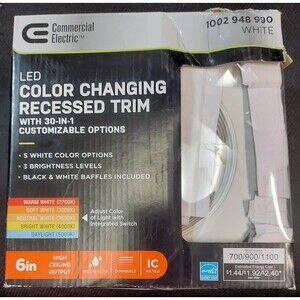 Commercial Electric 6" LED Color Changing Recessed Trim Light Multiple Ops *Read